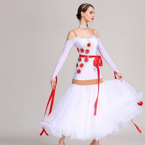 Ballroom dancing dresses for girls women female competition white colored professional waltz tango dancing dresses